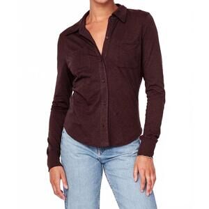 NEW STATESIDE women's supima slub jersey button down shirt in espresso